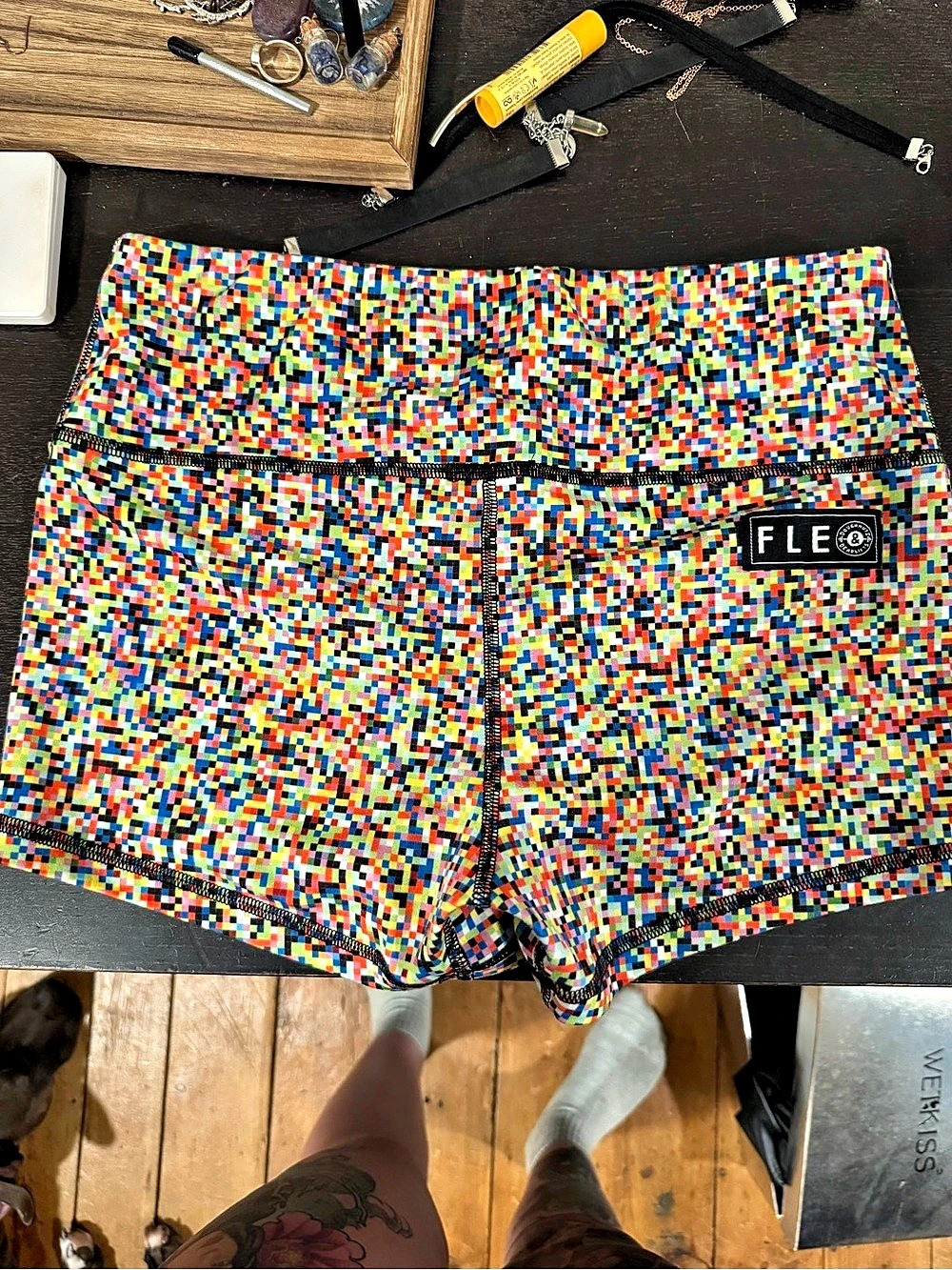 Fleo Pixel Print Shorts Women's Geometric Multicolor & Black Medium